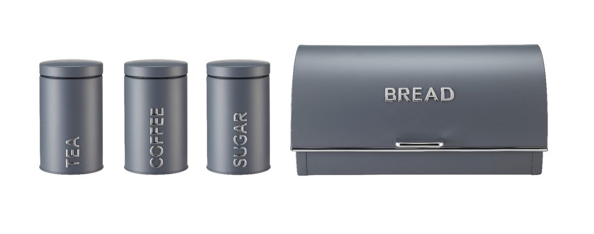 Royal Homeware Casa Collection 4-Piece Rolltop Bread Bin & Canister Set - Grey