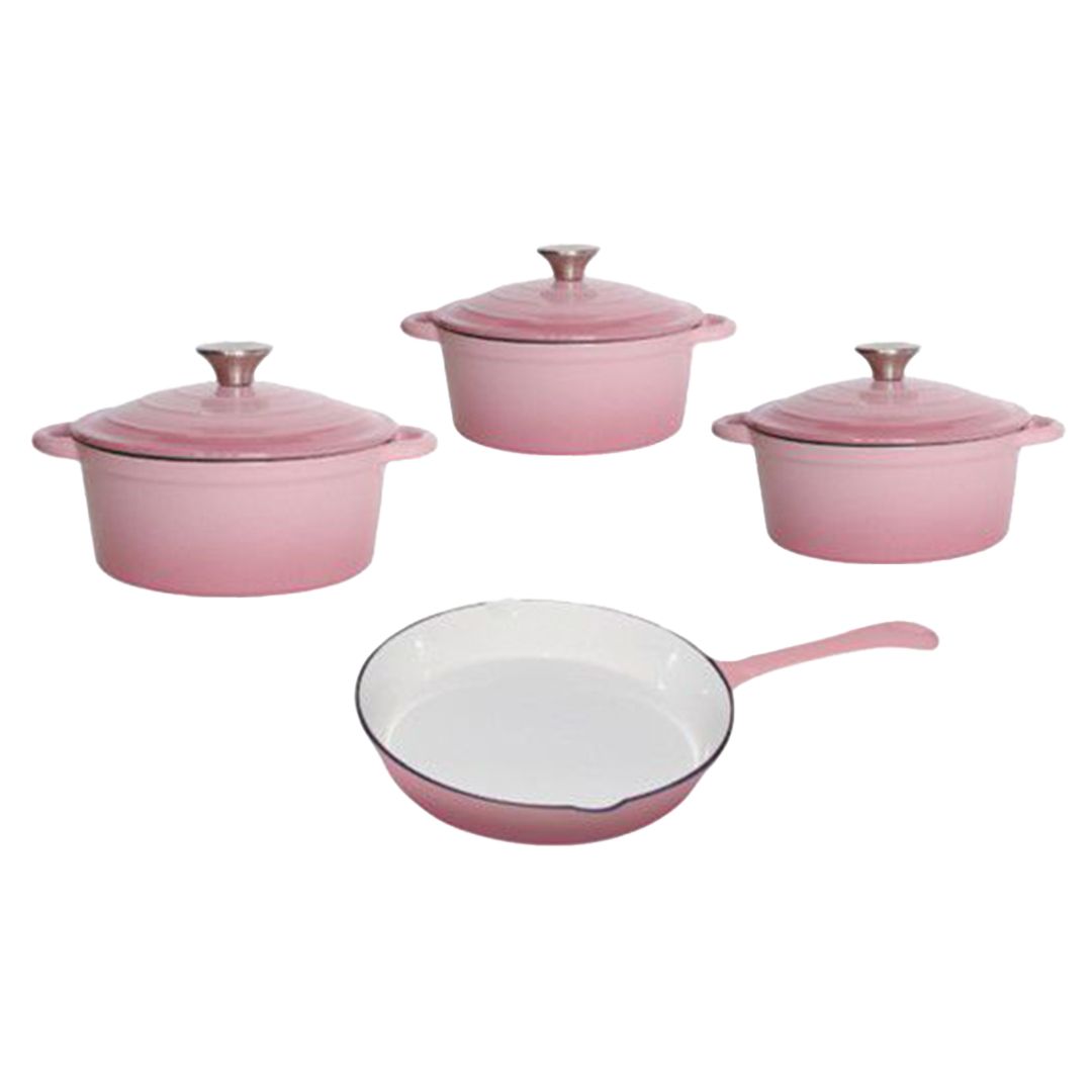 Royal Homeware Heavy Duty Cast Iron Enamel 7 Pot Set - FADED PINK