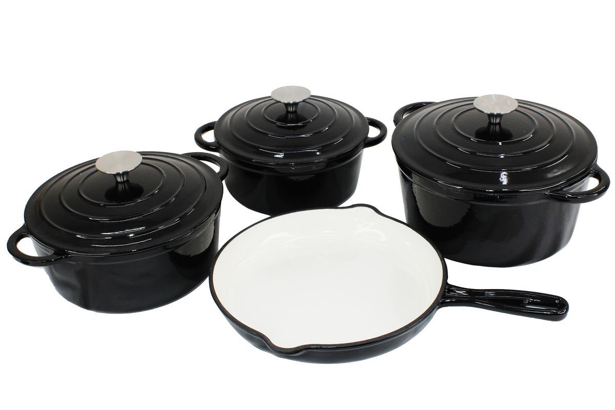 Royal Homeware Heavy Duty Cast Iron Enamel 7 Pot Set - MIDNIGHT BLACK