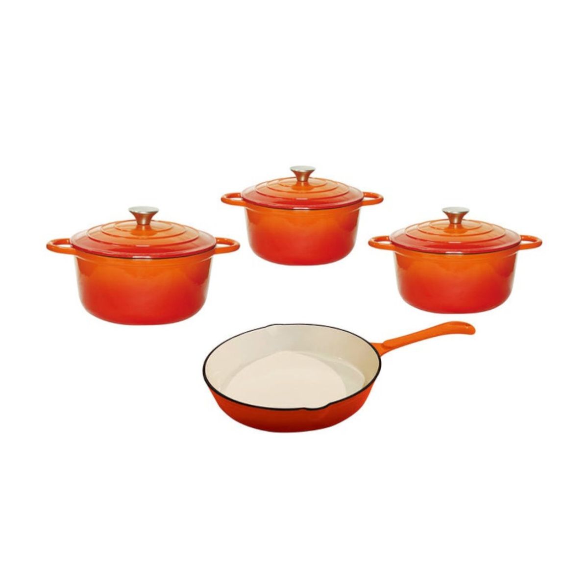 Royal Homeware Heavy Duty Cast Iron Enamel 7 Pot Set - PUMPKIN 