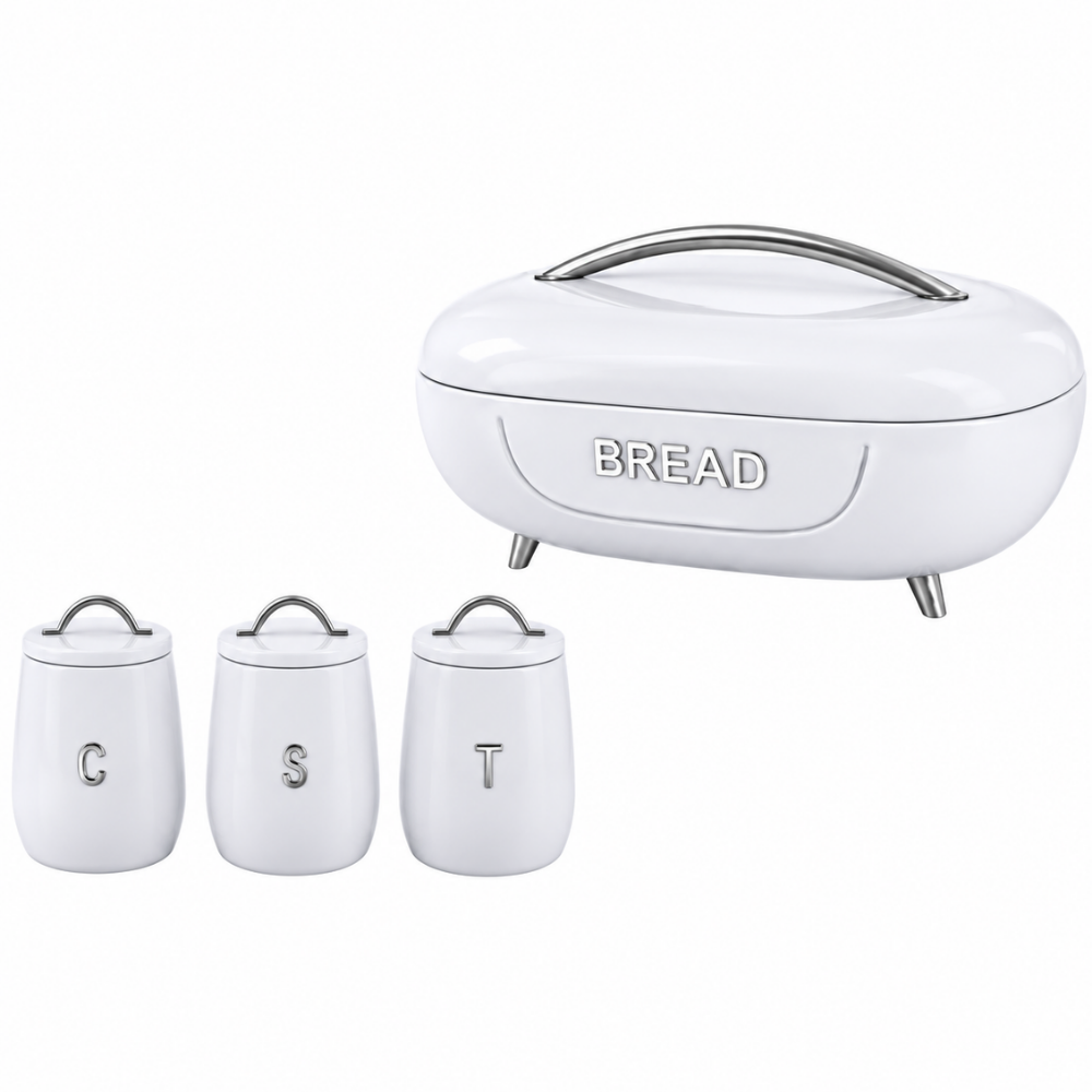 Royal Homeware Primo Collection 4-Piece Bread Bin & Canister Set - Arctic White