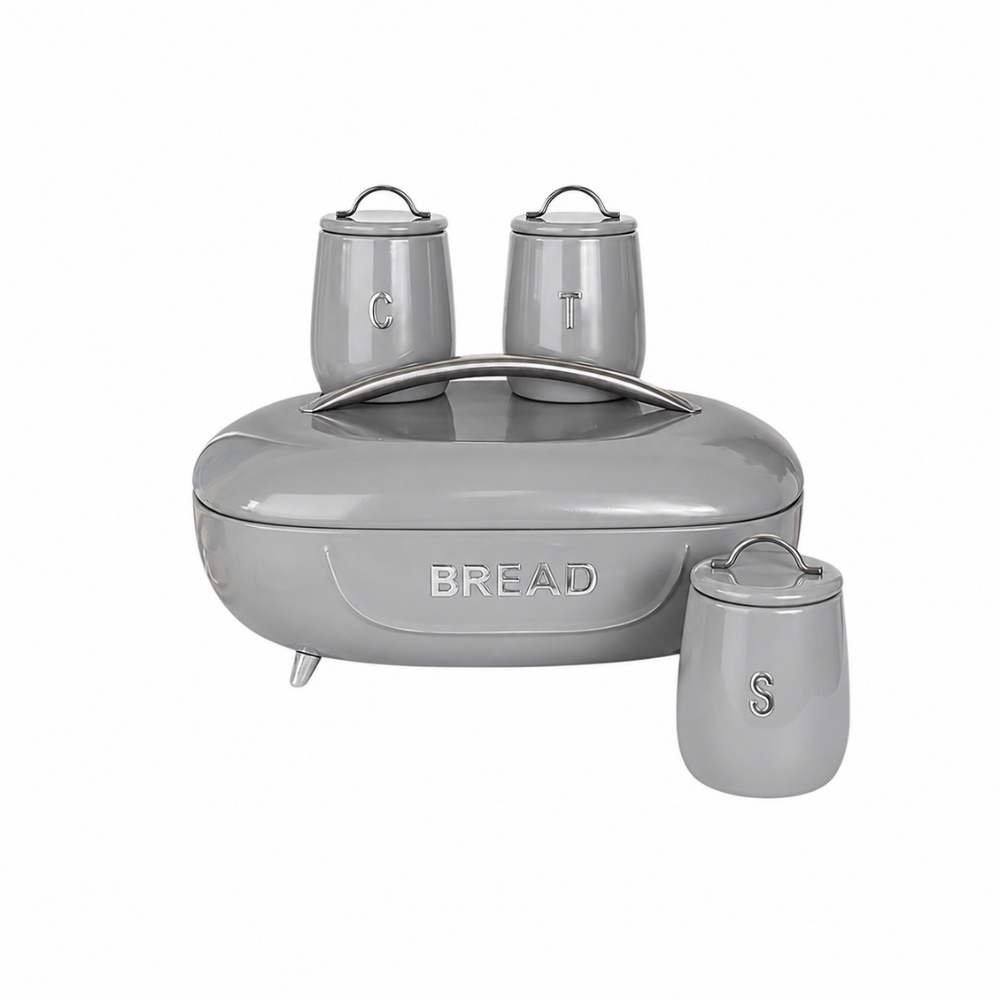 Royal Homeware Primo Collection 4-Piece Bread Bin & Canister Set - Cloud Grey