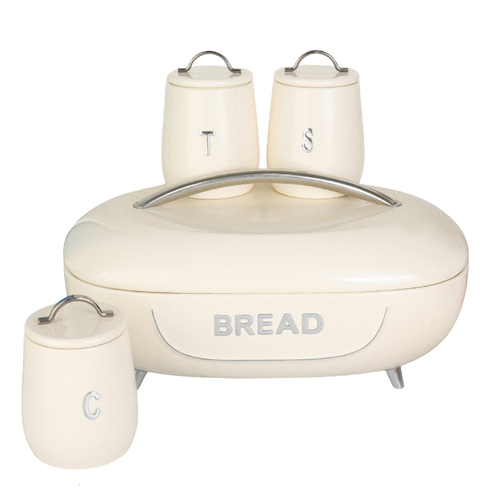 Royal Homeware Primo Collection 4-Piece Bread Bin & Canister Set - Ivory Cream