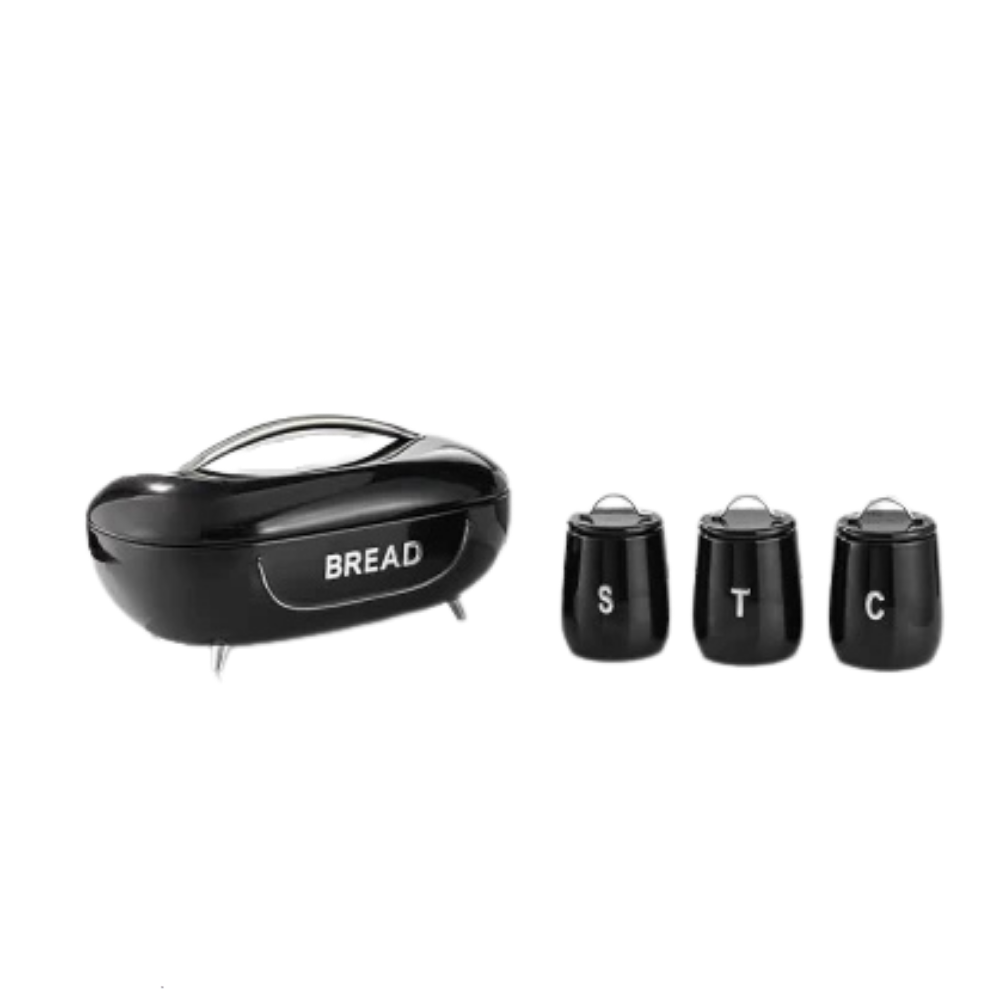 Royal Homeware Primo Collection 4-Piece Bread Bin & Canister Set - Midnight Black