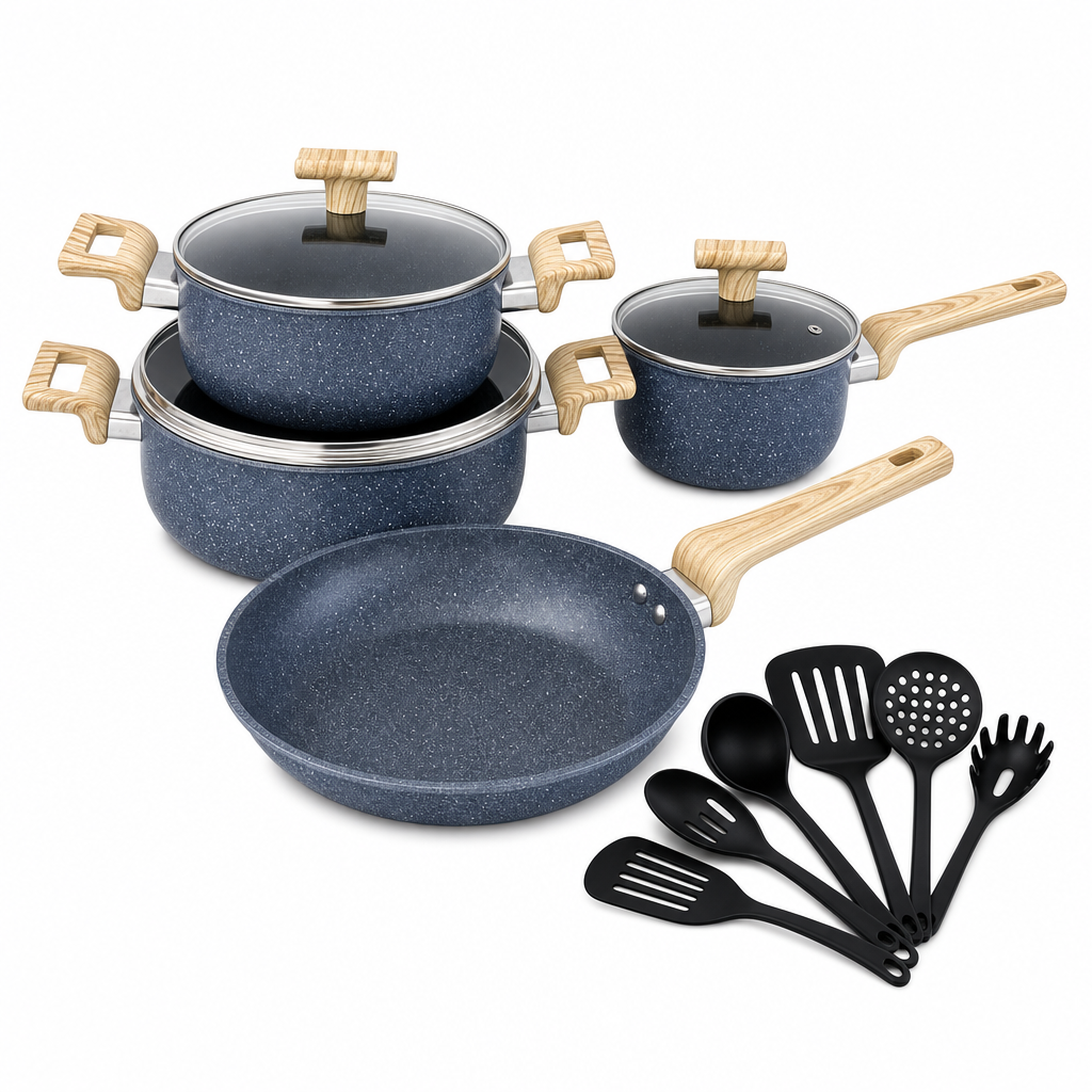 RYNCEN 13-Piece Granite Non-Stick Cookware Set with Kitchen Tools