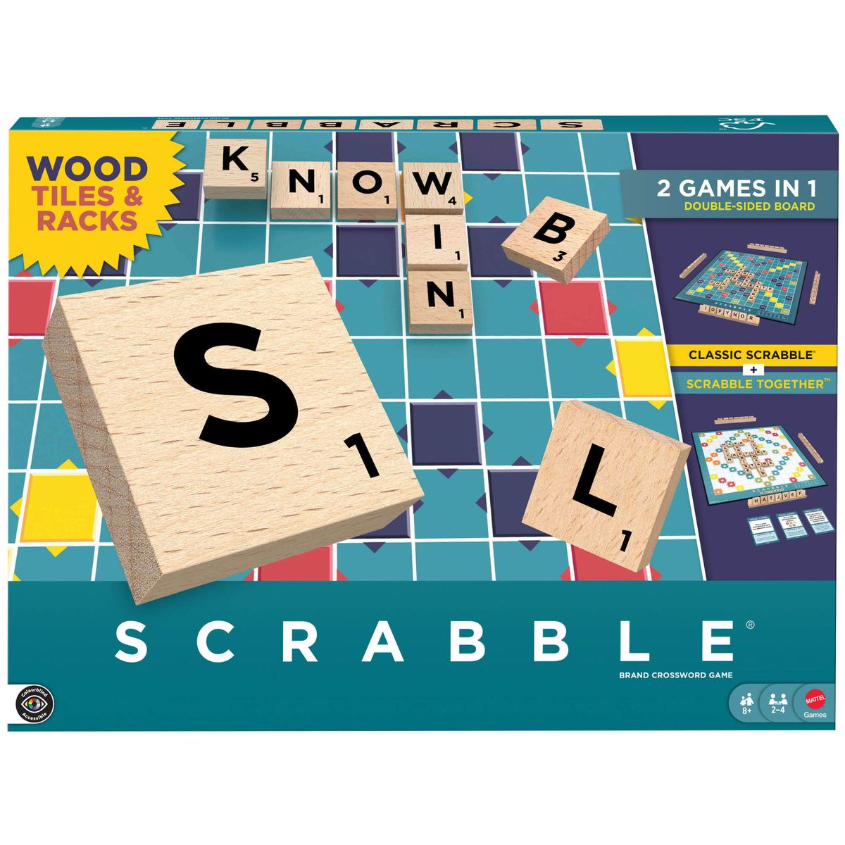 Scrabble Board Game Family Word Game with Wood Tiles and Racks
