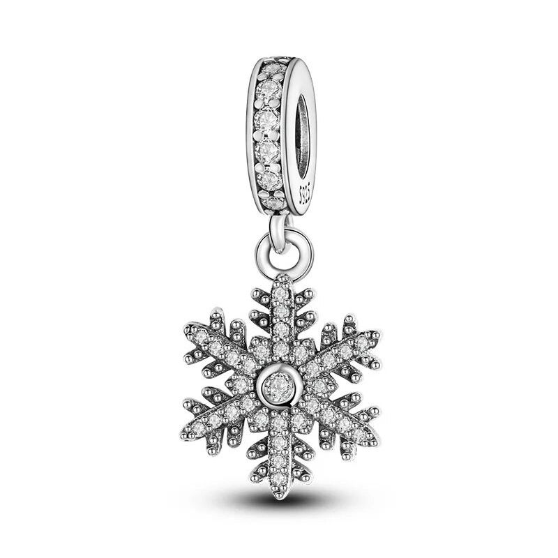 Silver Detailed Diamante Snowflake Charm For Charm Bracelet
