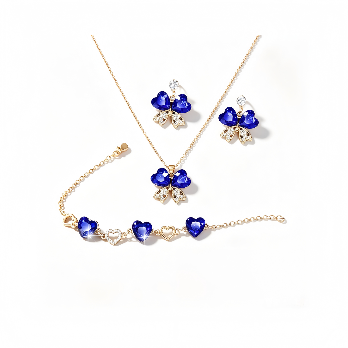 SKYES Women's 18K Butterfly Necklace, Earrings, and Bracelet Set Gold Blue