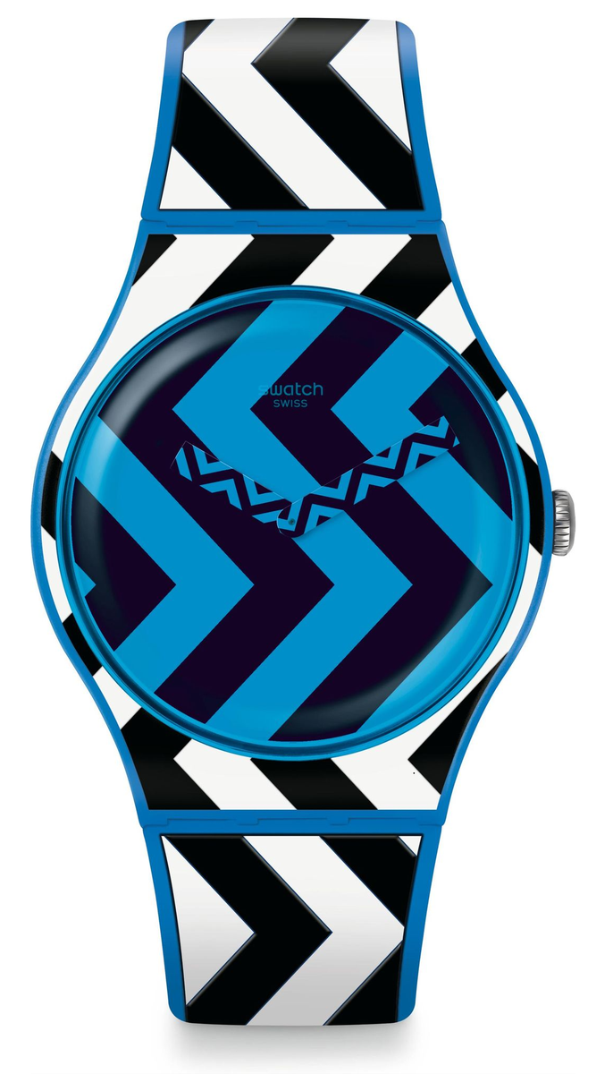 SWATCH Bluzag SUOS111 Bauhaus 100th Anniv-Quartz Blue Unisex Silicone Watch