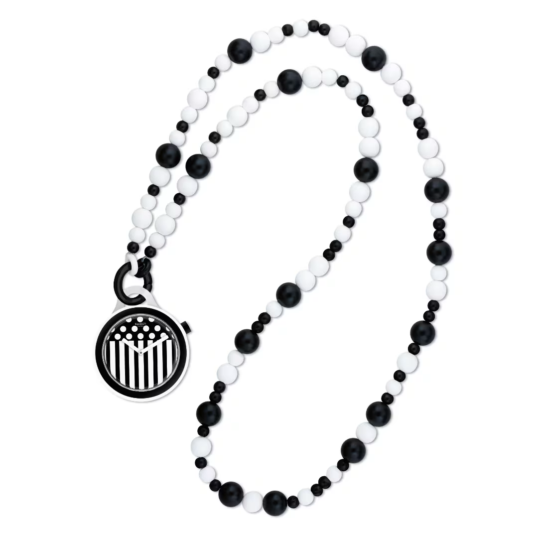 Swatch Popdancing Beads PNW101N Black White Necklace Watch Quartz