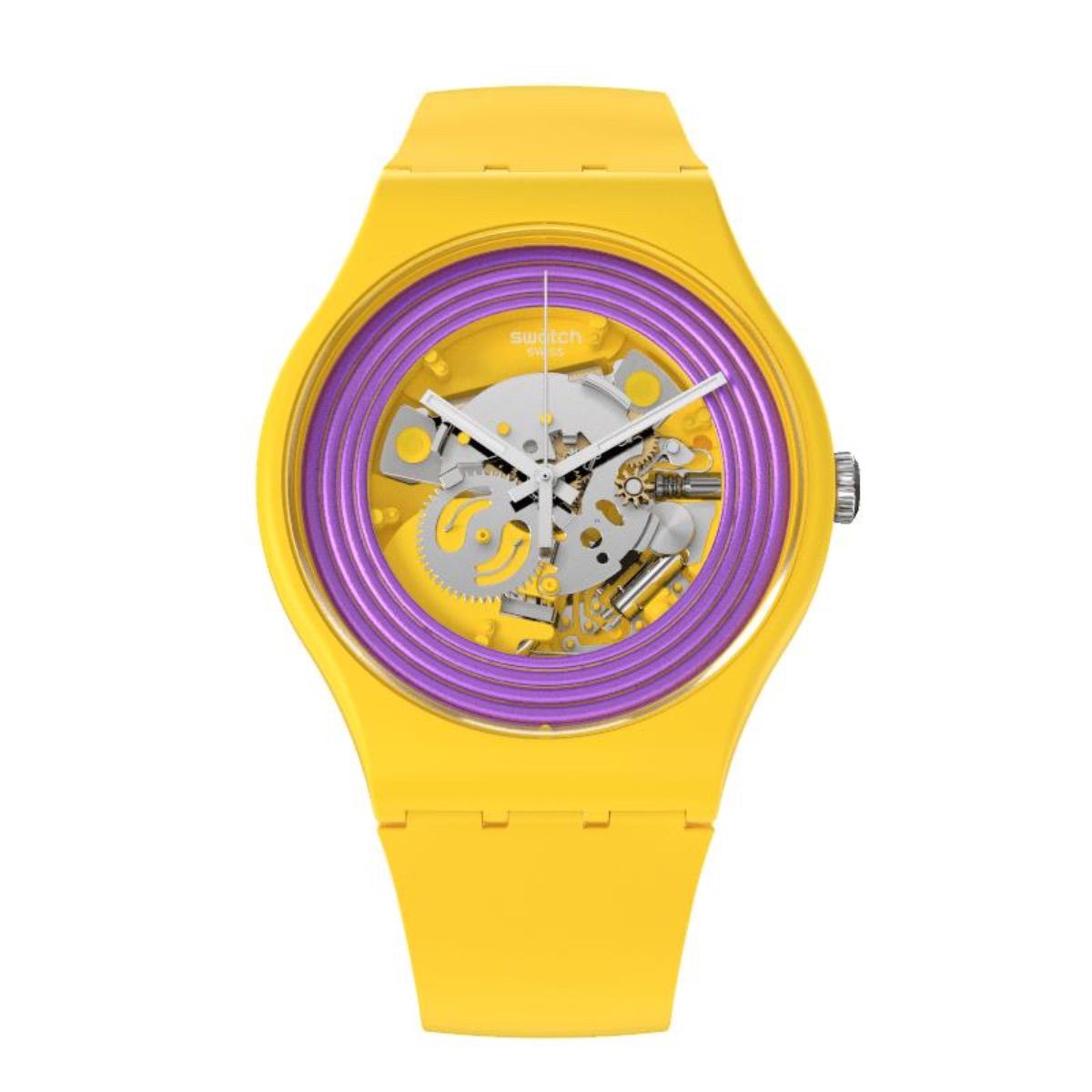 Swatch - Purple Rings Yellow Yellow Unisex Rubber Watch - SO29J100