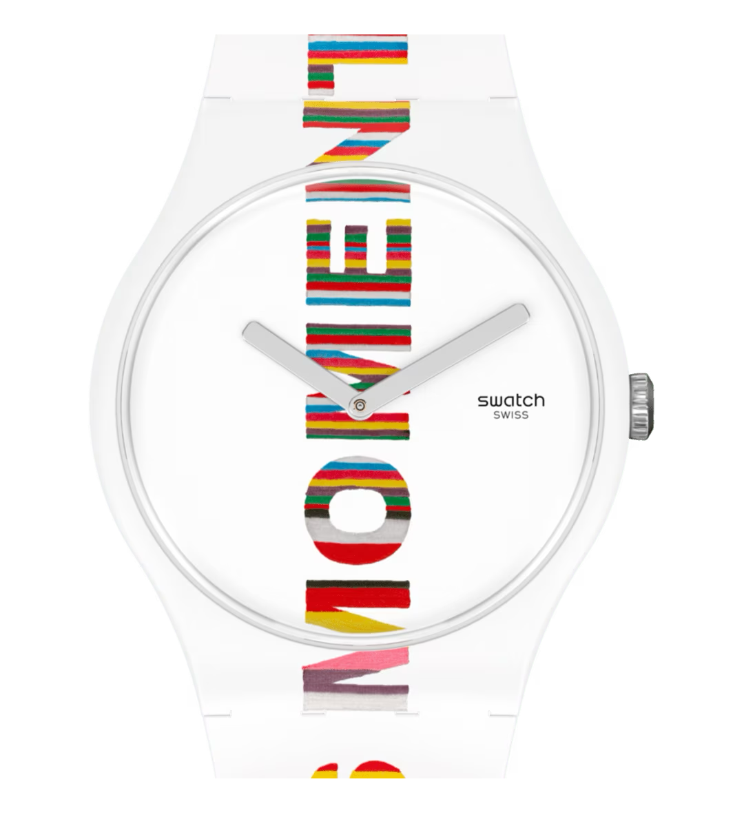 SWATCH Time's Magic SUOZ330 Art Peace Hotel White Glitter Uni Quartz Watch