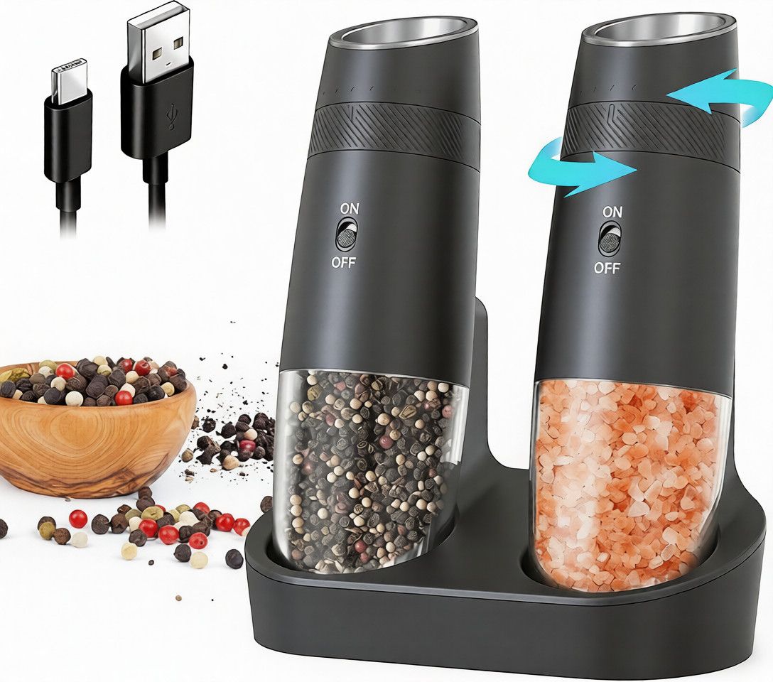 thl Gravity Electric Salt & Pepper Grinder Set - Dual Fast-Charging Base