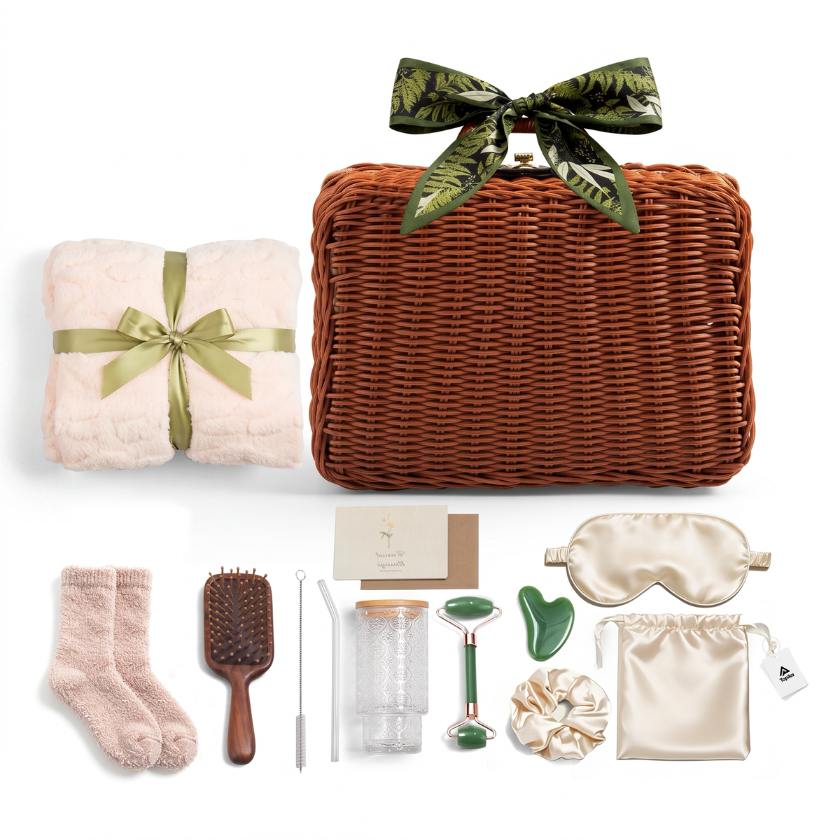 Topika 14-Piece Faux Wicker Spa Gift Basket for Women, Self Care Gift Set