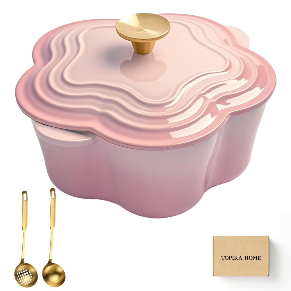 Topika - Enameled Cast Iron Casserole Pot, Floral Dutch Oven Biryani Pot