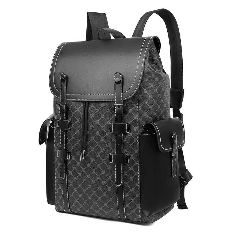 Unisex Laptop Backpack, Plaid PU Leather Bag for School Daily and Travel