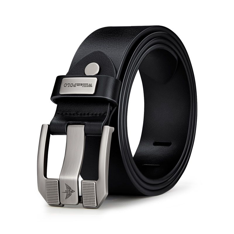 WilliamPOLO Men's Classy Design Pin Buckle Genuine Leather Belt - Black
