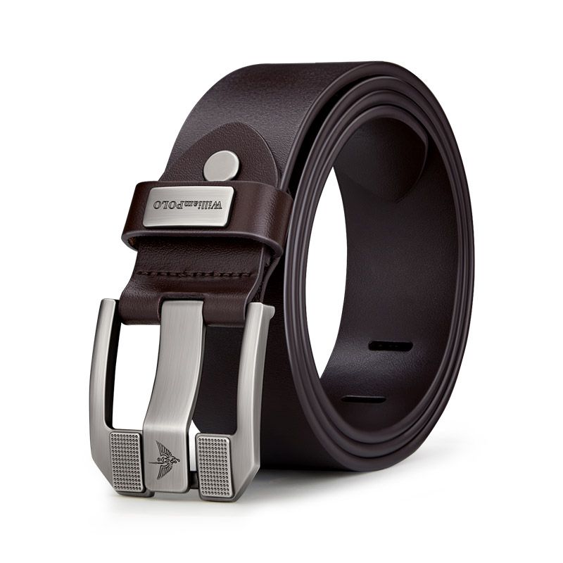 WilliamPOLO Men's Classy Design Pin Buckle Genuine Leather Belt - Brown