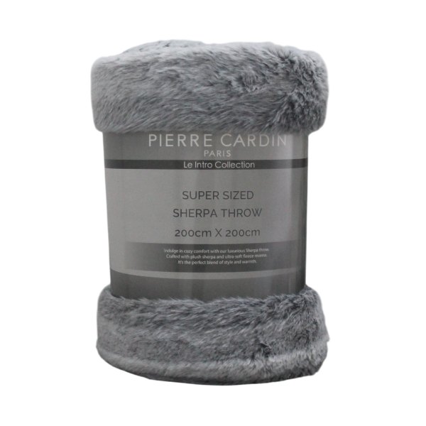 X-Large Pierre Cardin Light grey and white Faux Fur & Sherpa Blanket